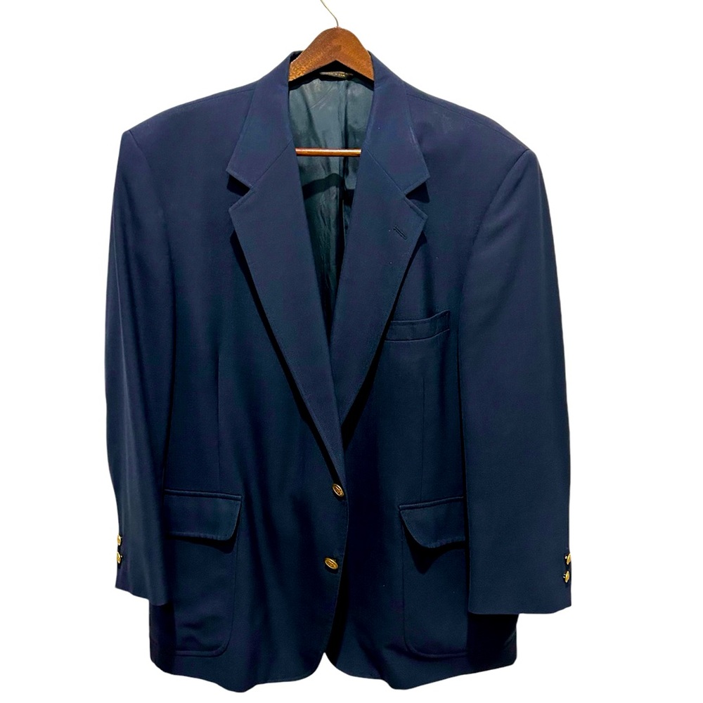 Big and Tall Navy Blazer with Gold Buttons, Size 50R